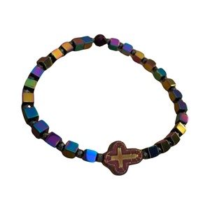 Handmade Hematite Cross Stretch Bracelet